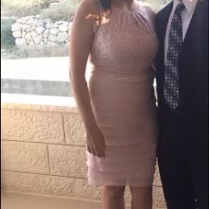 Adrianna Papell Lace & Ruffle Pink Dress